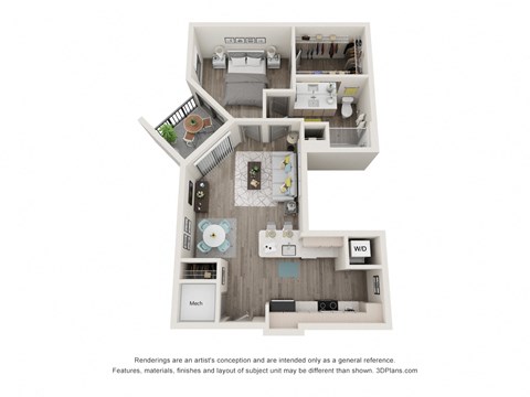 1 bed 1 bath floor plan O at Elevate Apartments, Wisconsin, 53718